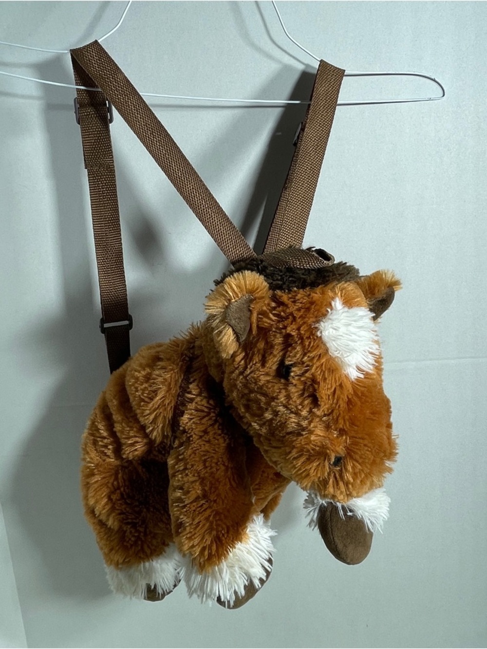 Plush Horse Backpack Zippered  15" Brown White Fun Zone Brand Equestrian Lovers